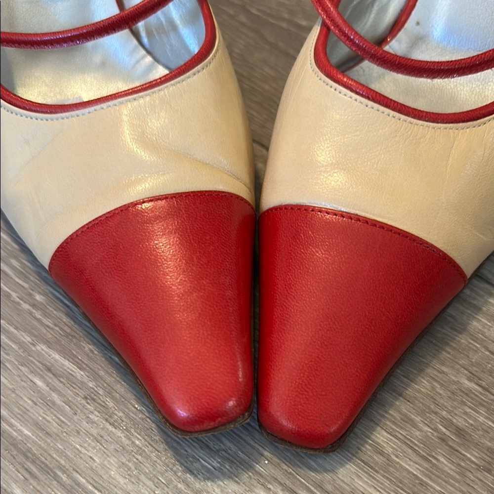 Saks Fifth Avenue Red and Cream Heels - Picture 3 of 10